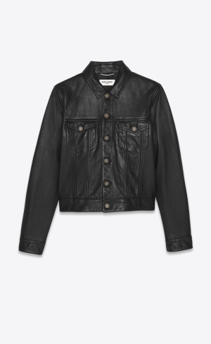 YSL Denim Jacket In Smooth Drummed Lambskin Černé | 02967-IMSG