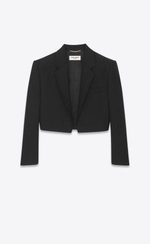 YSL Open Cropped Jacket In Saint Laurent Gabardine Černé | 18097-HZLJ