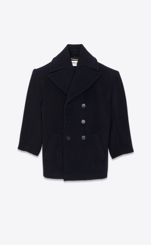 YSL Oversized Peacoat In Chevron Vlna Tmavě Blankyt | 54217-VMQJ